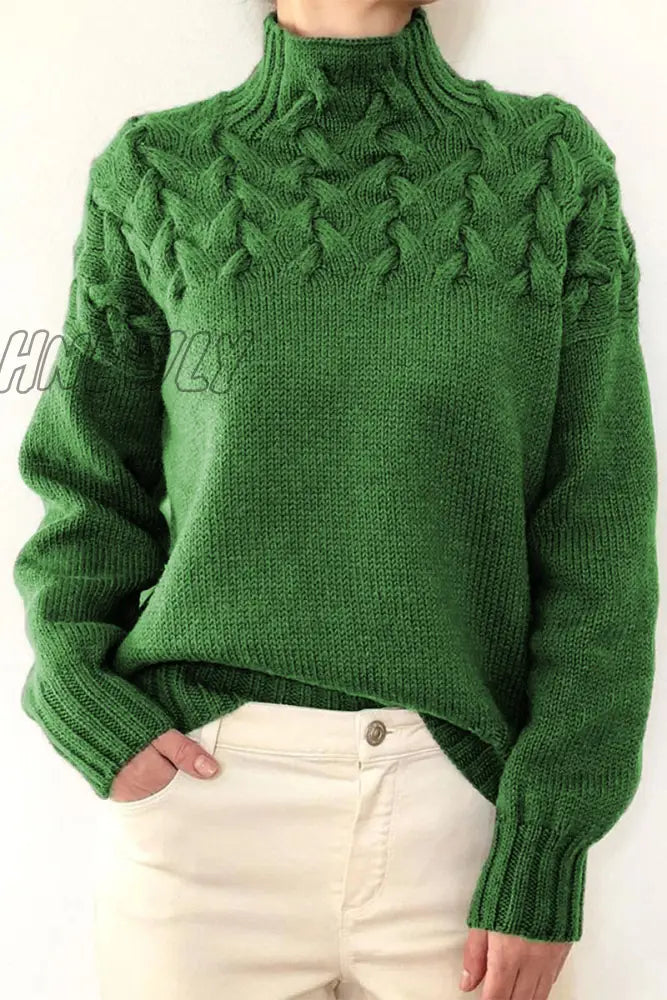 Hnewly - Casual Solid Weave Turtleneck Tops Green / S Tops/Sweaters & Cardigans