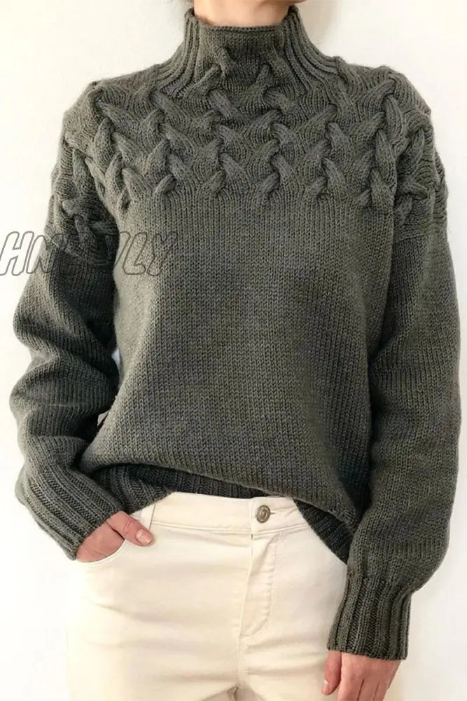 Hnewly - Casual Solid Weave Turtleneck Tops Grey / S Tops/Sweaters & Cardigans