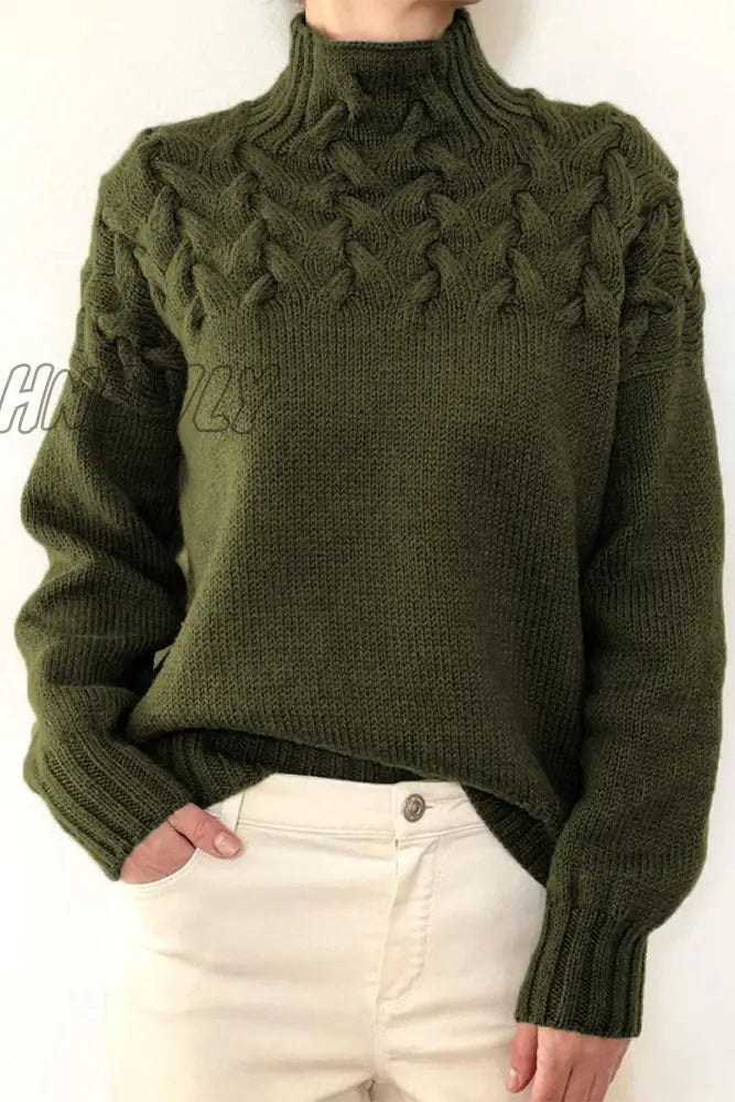 Hnewly - Casual Solid Weave Turtleneck Tops Ink Green / S Tops/Sweaters & Cardigans