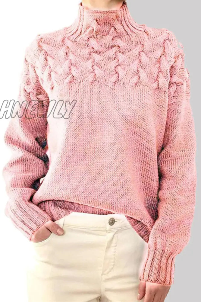 Hnewly - Casual Solid Weave Turtleneck Tops Pink / S Tops/Sweaters & Cardigans