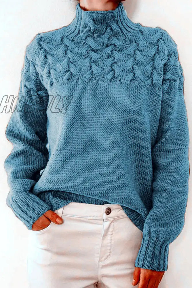 Hnewly - Casual Solid Weave Turtleneck Tops Sky Blue / S Tops/Sweaters & Cardigans