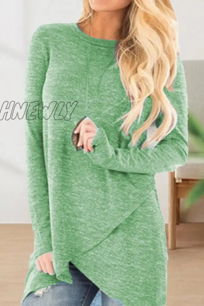 Hnewly - Casual Street Solid Color O Neck Long Sleeve Tops(7 Colors) Green / S Tops/Long Tops