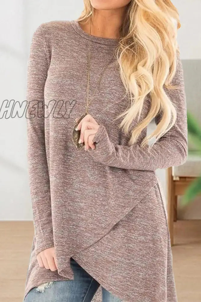 Hnewly - Casual Street Solid Color O Neck Long Sleeve Tops(7 Colors) Pale Red / S Tops/Long Tops