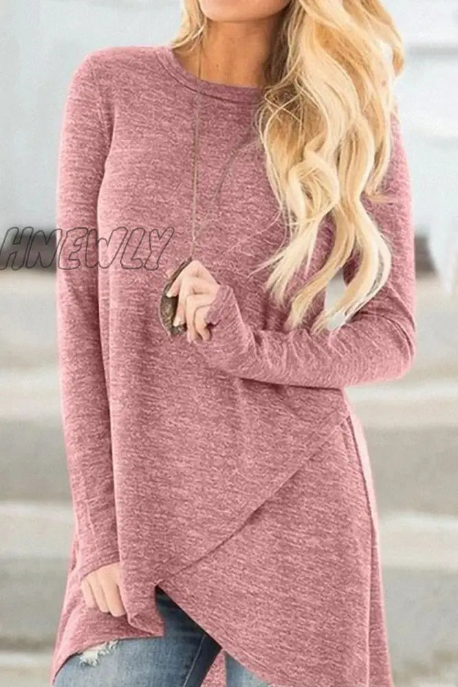 Hnewly - Casual Street Solid Color O Neck Long Sleeve Tops(7 Colors) Pink / S Tops/Long Tops