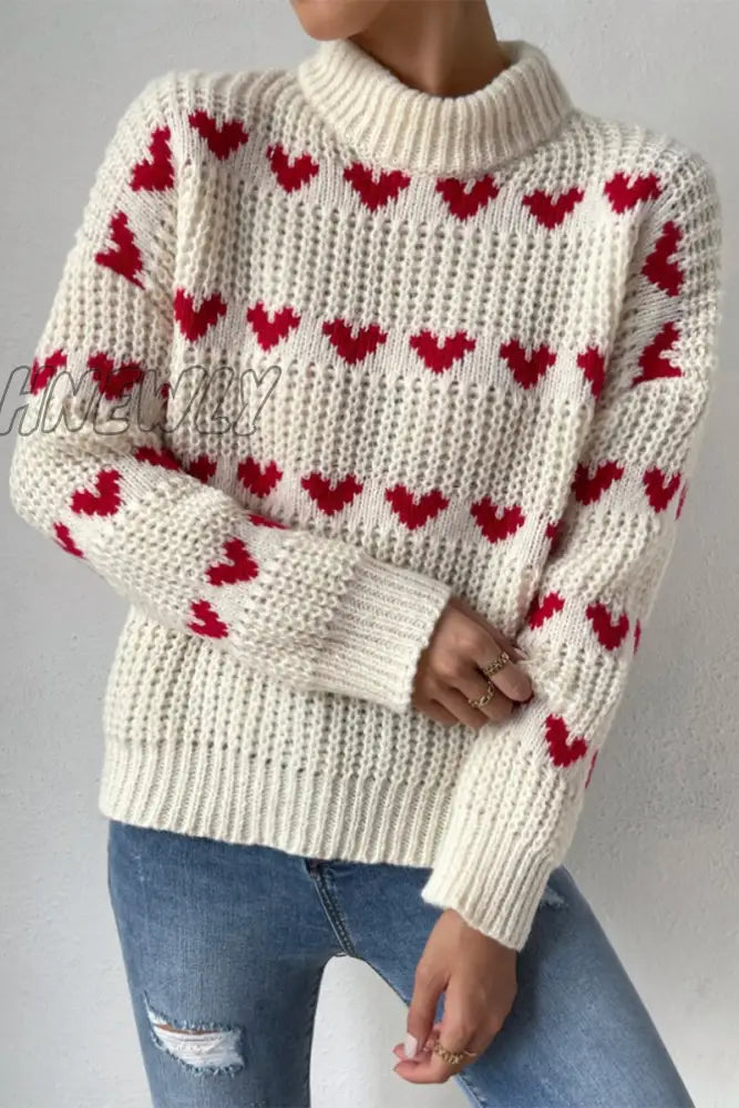 Hnewly - Casual Sweet Geometric Weave Turtleneck Tops Tops/Sweaters & Cardigans