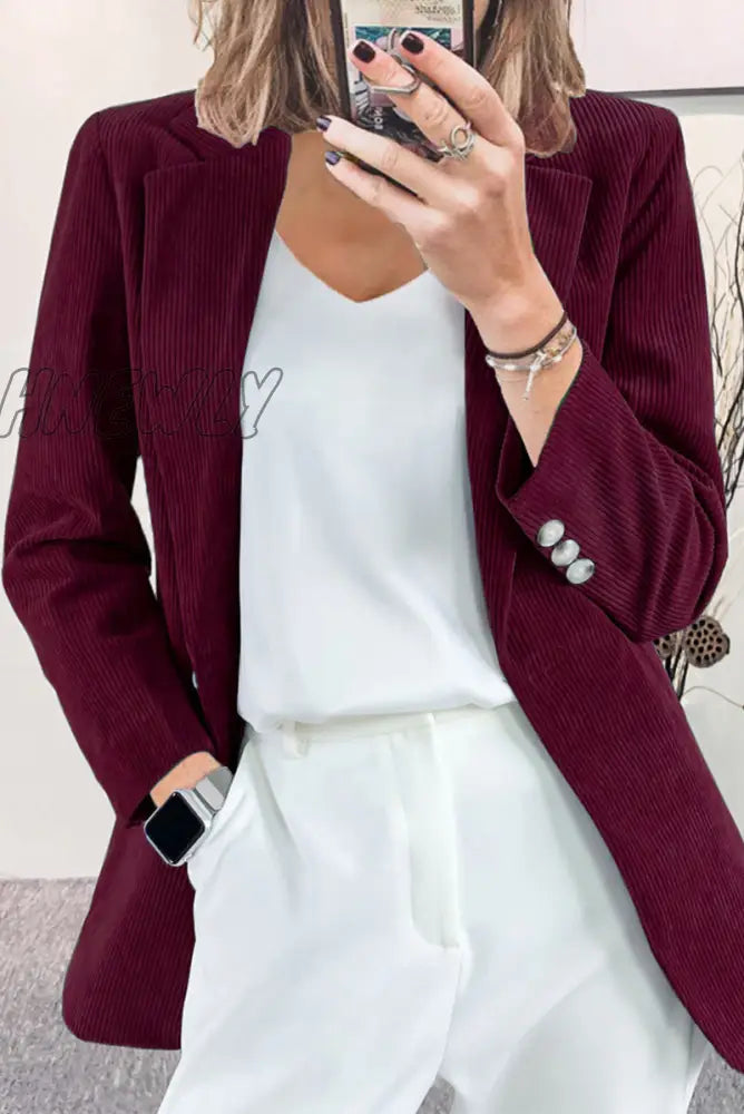 Hnewly - Casual Work Solid Buttons Turn-Back Collar Outerwear(7 Colors) Burgundy / S Outerwear/Suit