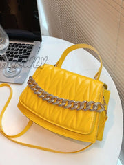 Hnewly - Chevron Chain Flap Satchel Bag Women Satchels Yellow Women-Satchels