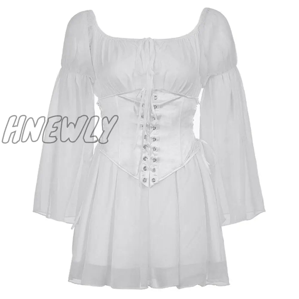 Hnewly Chiffon Summer Dress And Corset Belt 2 Pieces Set Elegant Bustier Flare Sleeve Beach Party