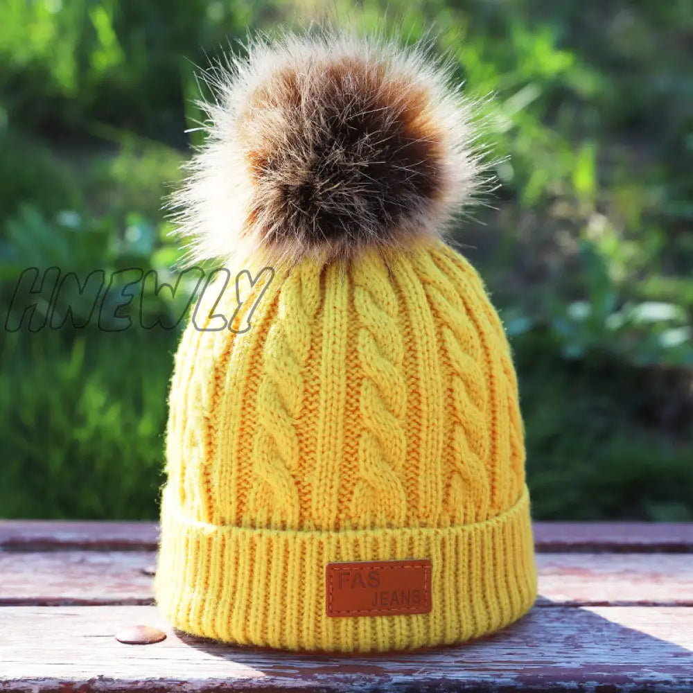 Hnewly Children’s Autumn And Winter Knitted Cotton Hats Warm Comfortable Ski Hat Solid Color