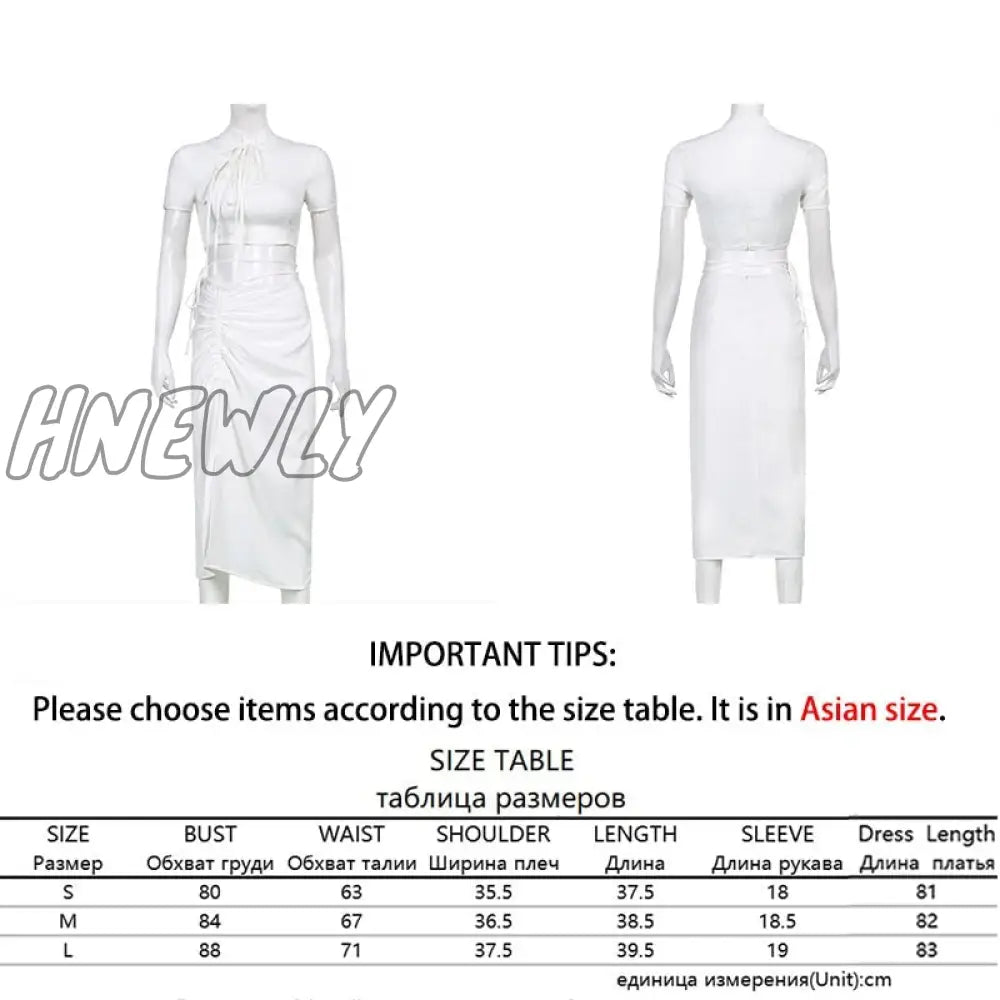 Hnewly Chinese Style Sexy Slim Bandage Dress Set Women Hollow Out Short Sleeve Crop Tops Drawstring