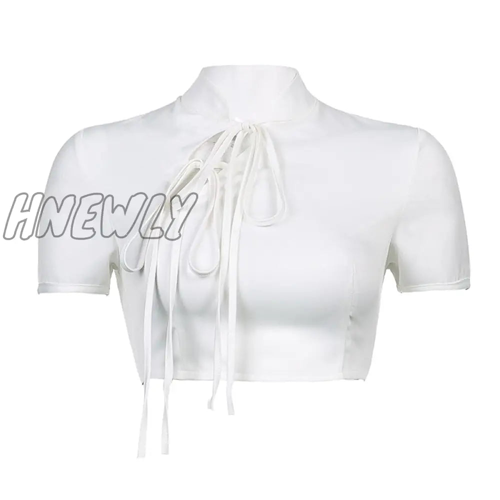 Hnewly Chinese Style Sexy Slim Bandage Dress Set Women Hollow Out Short Sleeve Crop Tops Drawstring