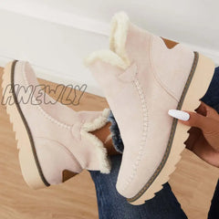 Hnewly Classic Non-Slip Ankle Snow Booties Warm Fur Lining Boots