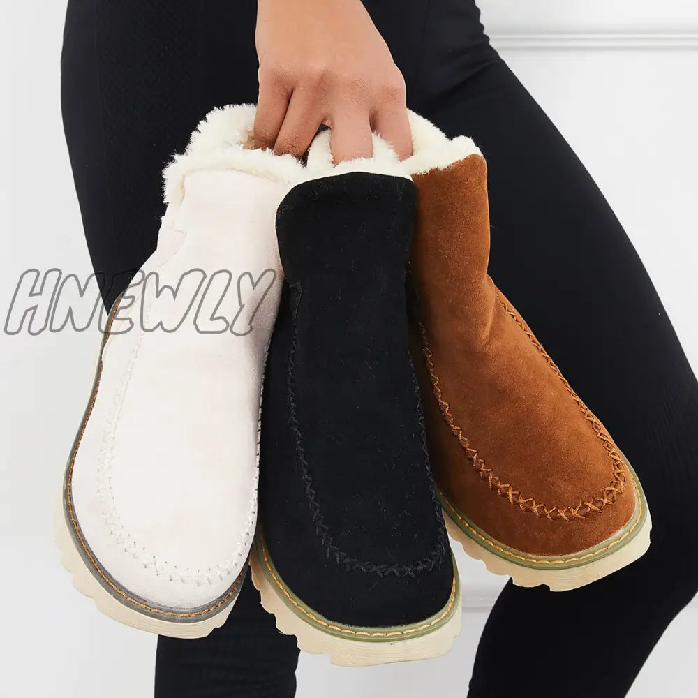 Hnewly Classic Non-Slip Ankle Snow Booties Warm Fur Lining Boots