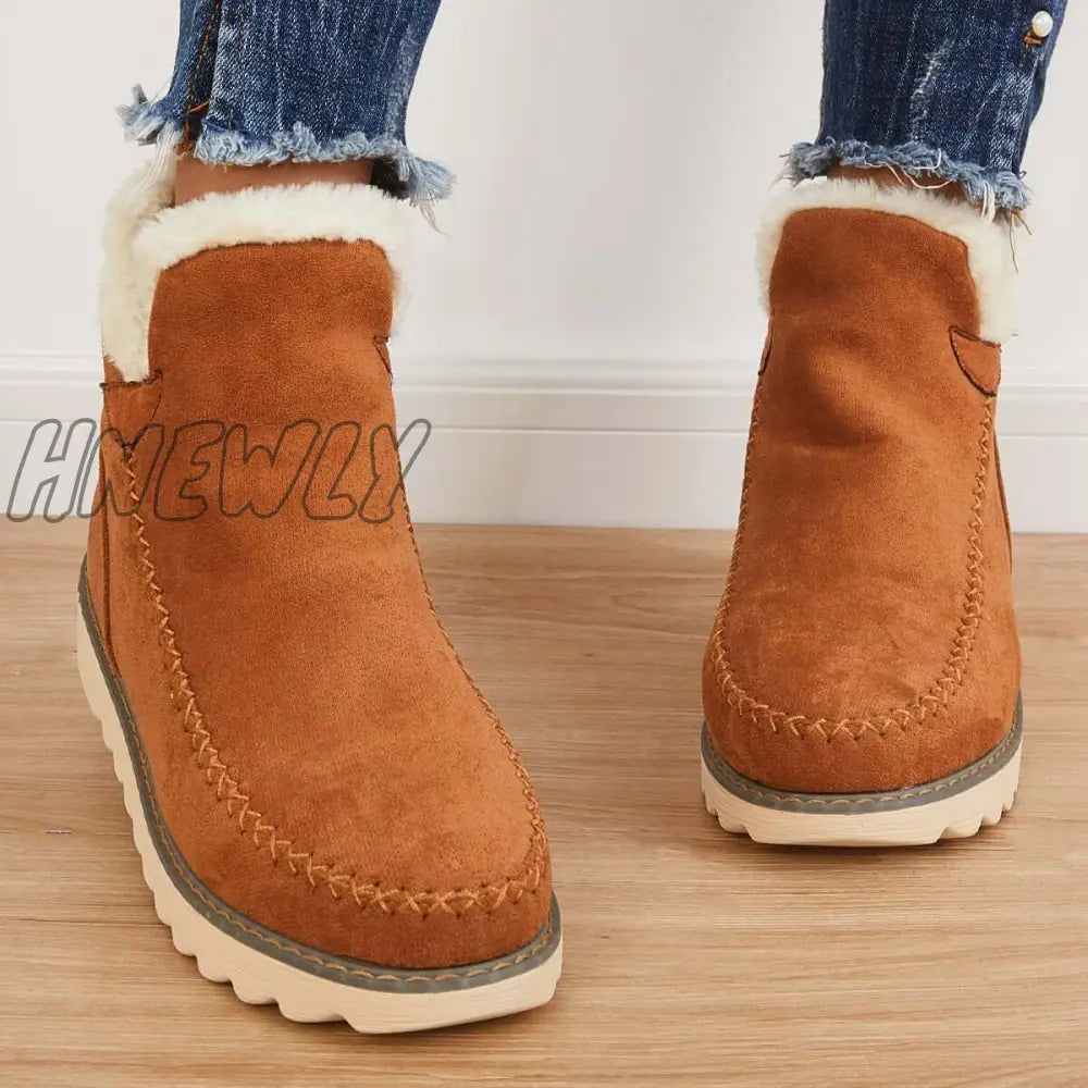 Hnewly Classic Non-Slip Ankle Snow Booties Warm Fur Lining Boots