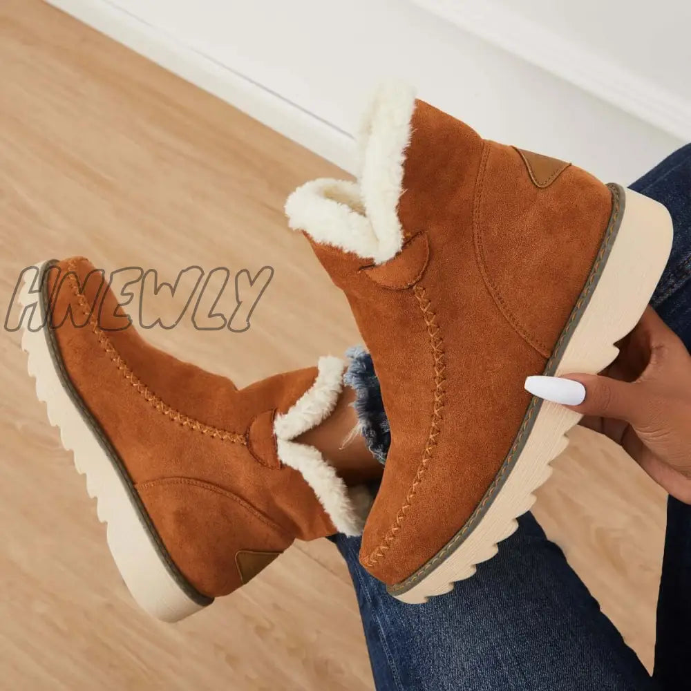 Hnewly Classic Non-Slip Ankle Snow Booties Warm Fur Lining Boots