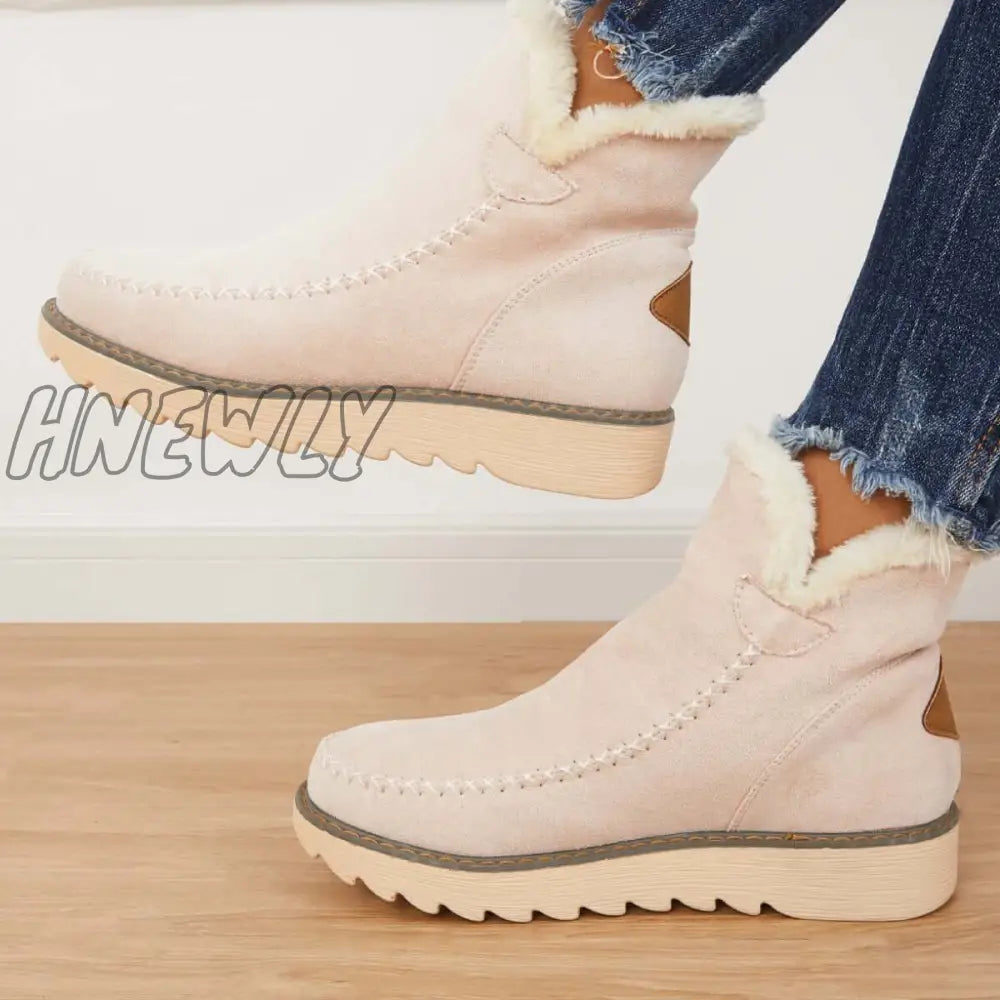 Hnewly Classic Non-Slip Ankle Snow Booties Warm Fur Lining Boots