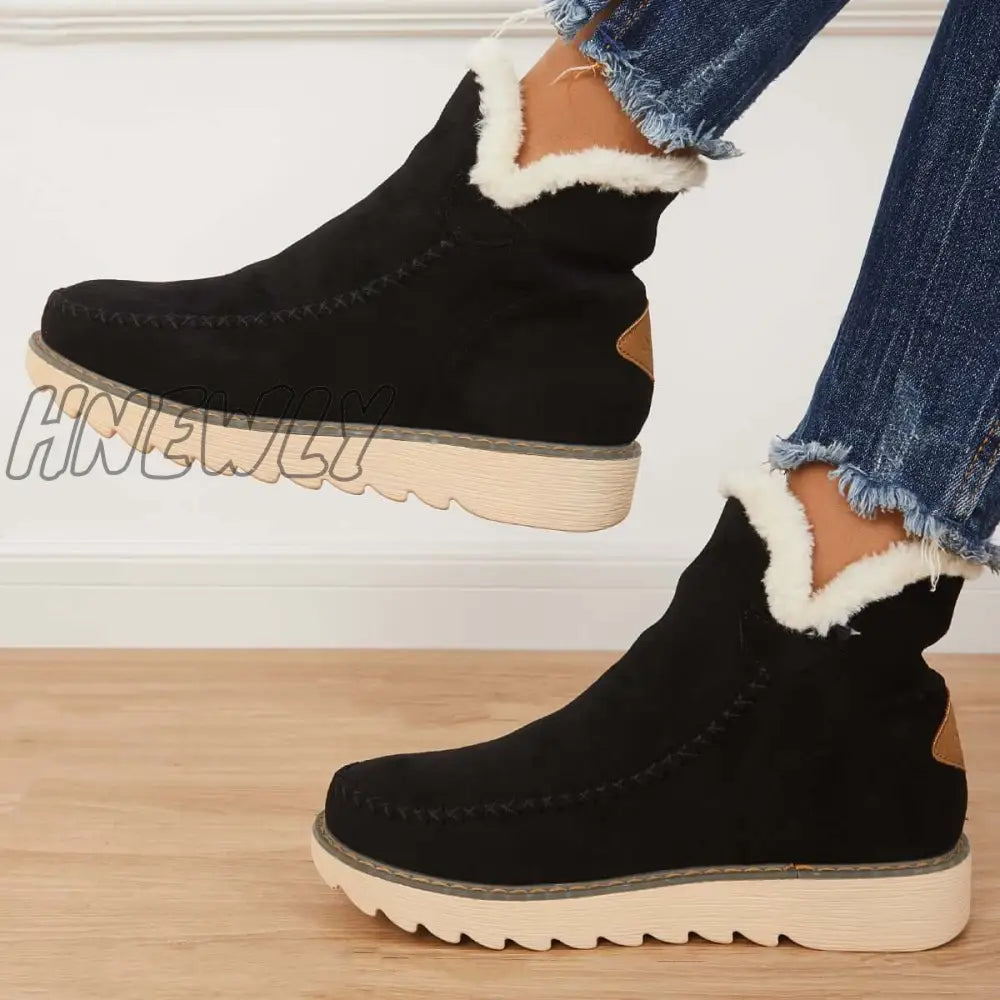 Hnewly Classic Non-Slip Ankle Snow Booties Warm Fur Lining Boots