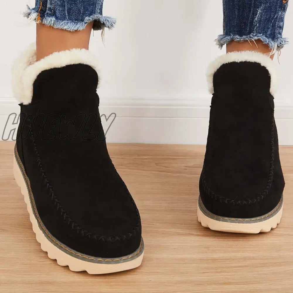 Hnewly Classic Non-Slip Ankle Snow Booties Warm Fur Lining Boots