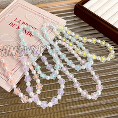 Hnewly Colorful Resin Flower Pearl Bead Cell Phone Chain For Creative Case Pendant Lovely Strap