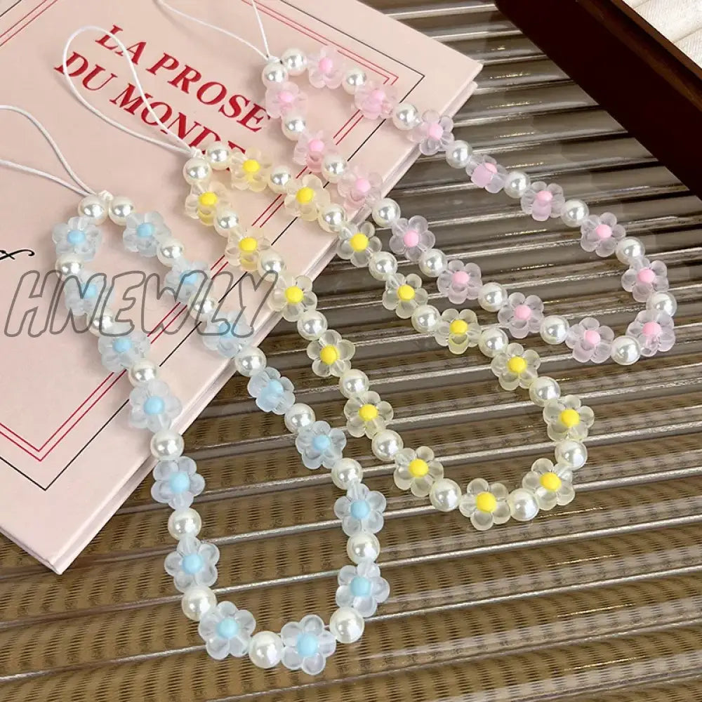 Hnewly Colorful Resin Flower Pearl Bead Cell Phone Chain For Creative Case Pendant Lovely Strap