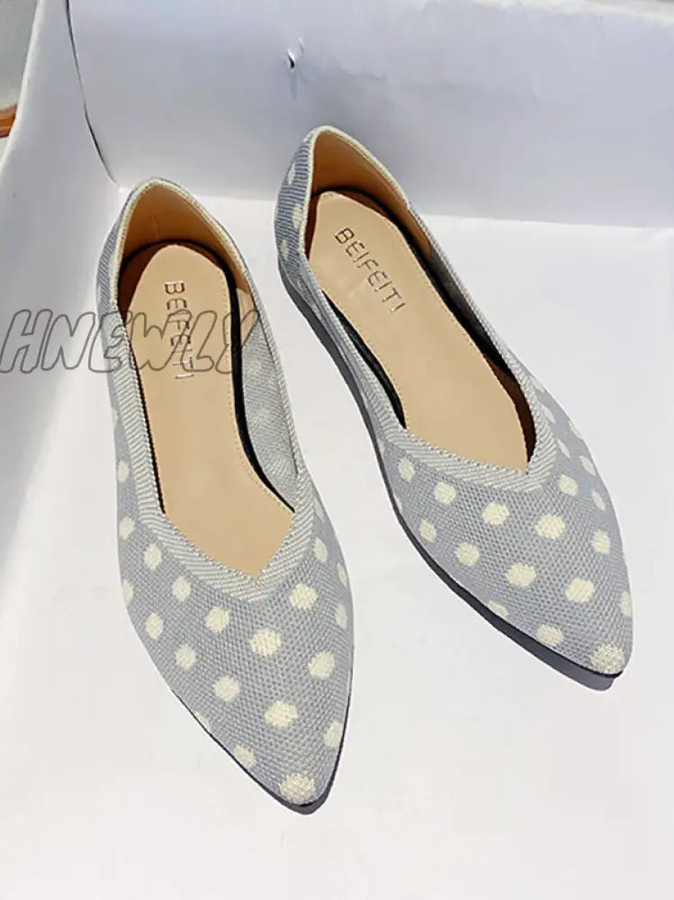 Hnewly - Contrast Color Pointed-Toe Polka-Dot V-Cut Low Heels Flat Shoes Gray / Us 6 | Eu 36 2/3 Uk