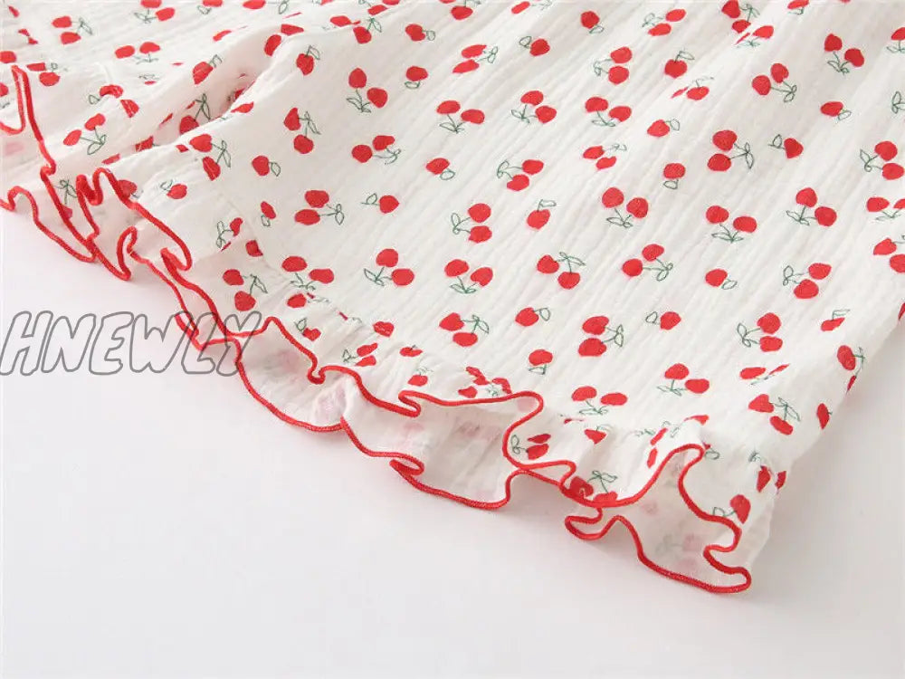 Hnewly Cotton Sleepwear Korean Pajamas For Women Summer Pijama Cherry Print Pyjamas Female Set