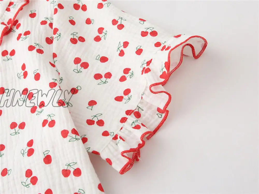 Hnewly Cotton Sleepwear Korean Pajamas For Women Summer Pijama Cherry Print Pyjamas Female Set