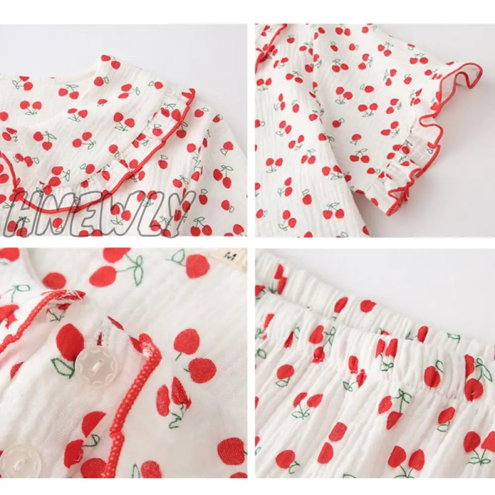 Hnewly Cotton Sleepwear Korean Pajamas For Women Summer Pijama Cherry Print Pyjamas Female Set