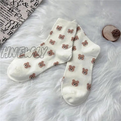 Hnewly Creative New Brown Bear Socks Female Middle Tube Japanese Cute Small Fresh Wild Student