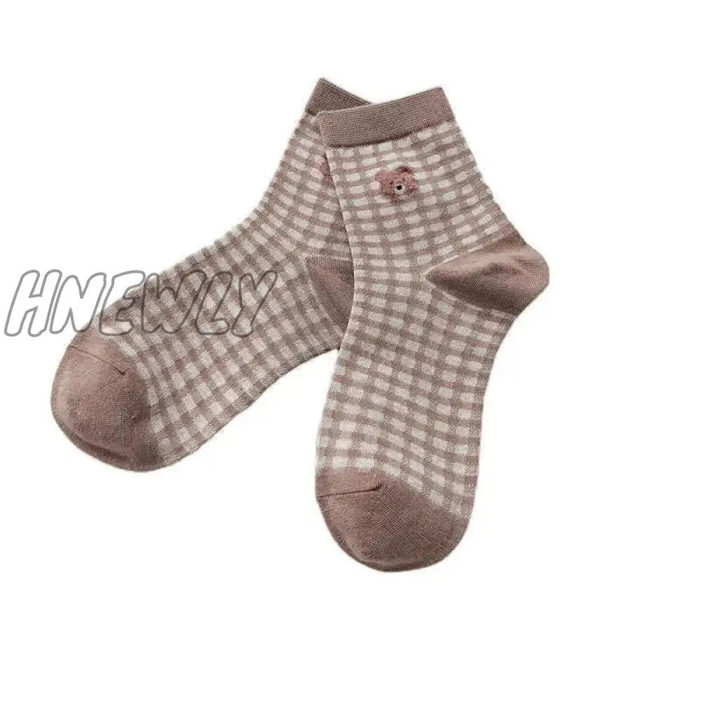 Hnewly Creative New Brown Bear Socks Female Middle Tube Japanese Cute Small Fresh Wild Student