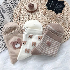 Hnewly Creative New Brown Bear Socks Female Middle Tube Japanese Cute Small Fresh Wild Student