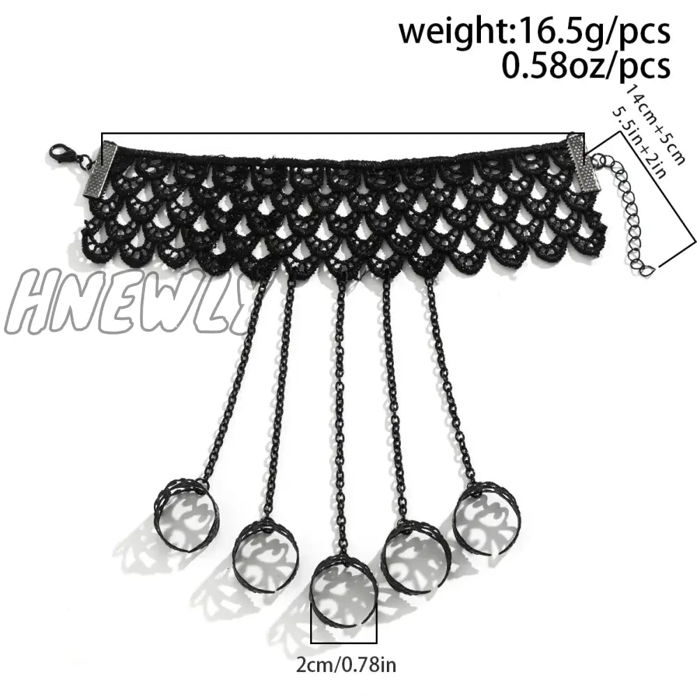 Hnewly Creative Vintage Black Lace Finger Wrist Chain Rings Bracelets For Women Metal Connecting