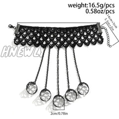 Hnewly Creative Vintage Black Lace Finger Wrist Chain Rings Bracelets For Women Metal Connecting