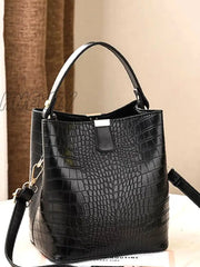 Hnewly - Crocodile Embossed Top Handle Bucket Bag Women Satchels Women-Satchels