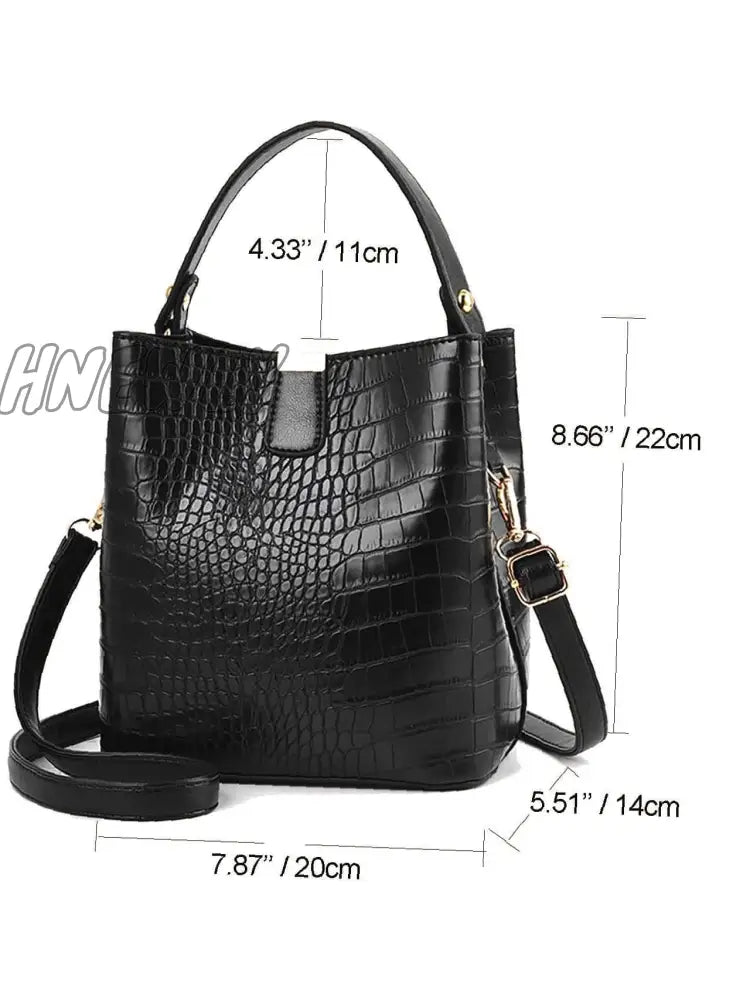 Hnewly - Crocodile Embossed Top Handle Bucket Bag Women Satchels Women-Satchels