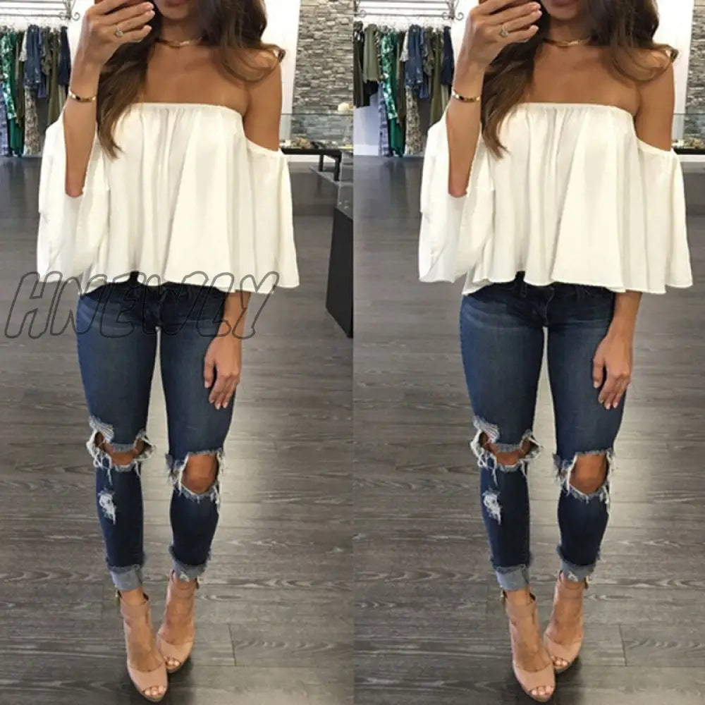 Hnewly Cropped Tops Kawaii Summer Shirts Flare Sleeve Blusa Feminina Women Blouse Chiffon Blusas