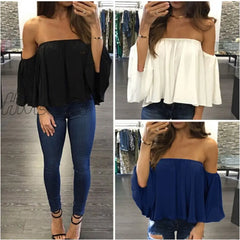 Hnewly Cropped Tops Kawaii Summer Shirts Flare Sleeve Blusa Feminina Women Blouse Chiffon Blusas