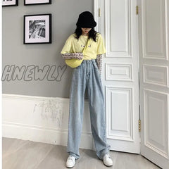 Hnewly Denim Straight Leg Pants Retro Blue Women Spring And Summer Fashion High Waist Jeans Loose