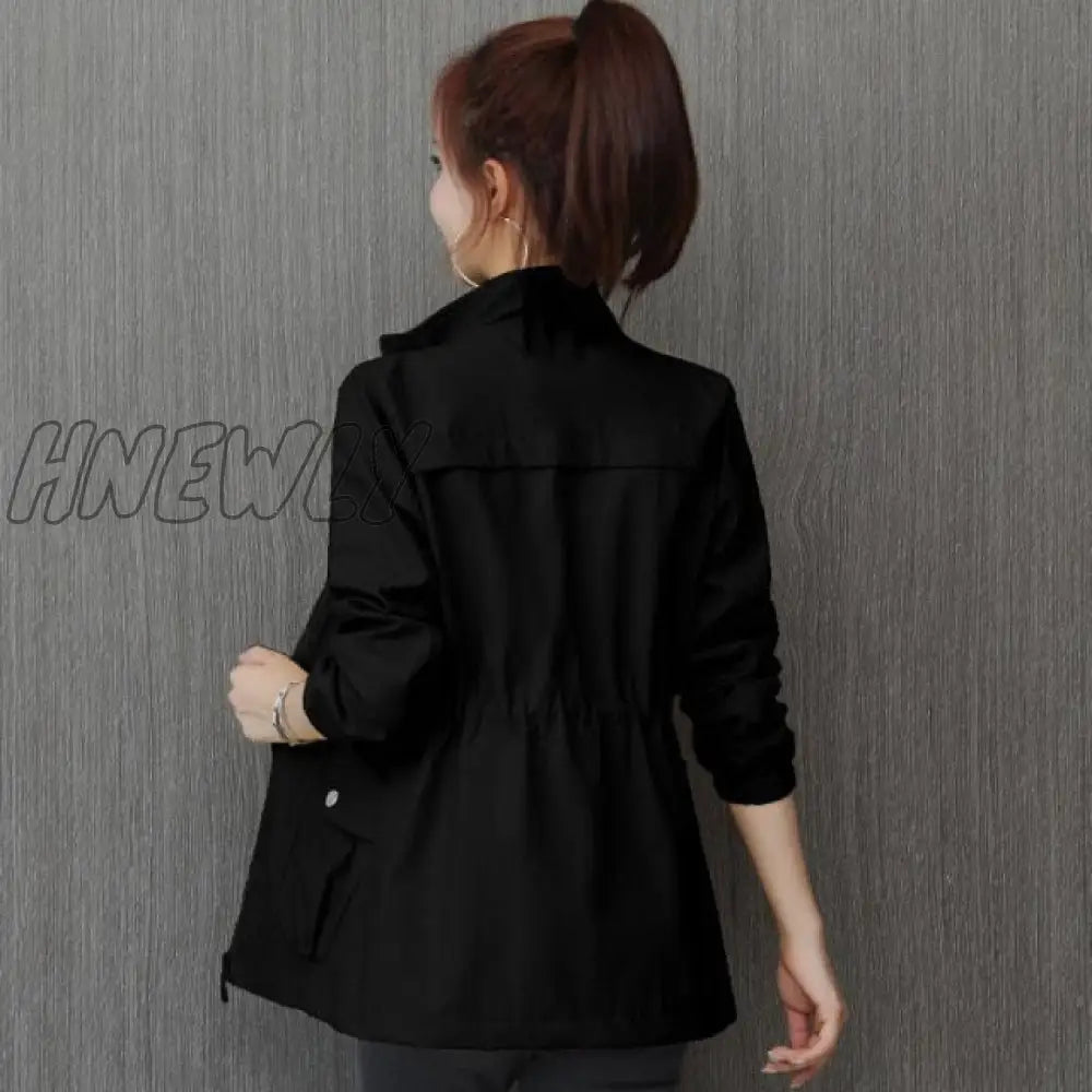 Hnewly Double Layer Women Windbreaker New Spring Autumn Short Coat Fashion Plus Size 3Xl Stand - Up