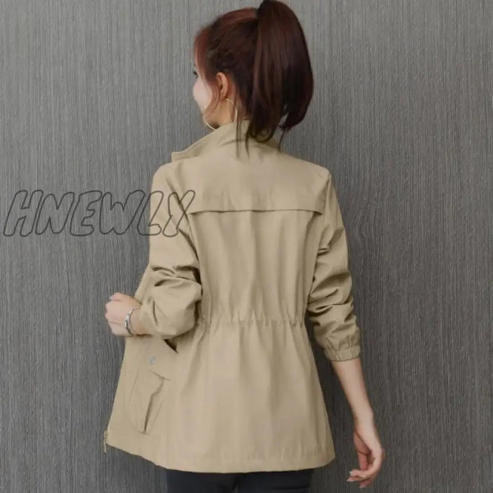 Hnewly Double Layer Women Windbreaker New Spring Autumn Short Coat Fashion Plus Size 3Xl Stand - Up