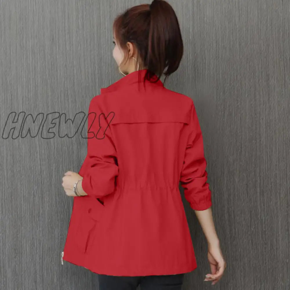 Hnewly Double Layer Women Windbreaker New Spring Autumn Short Coat Fashion Plus Size 3Xl Stand - Up