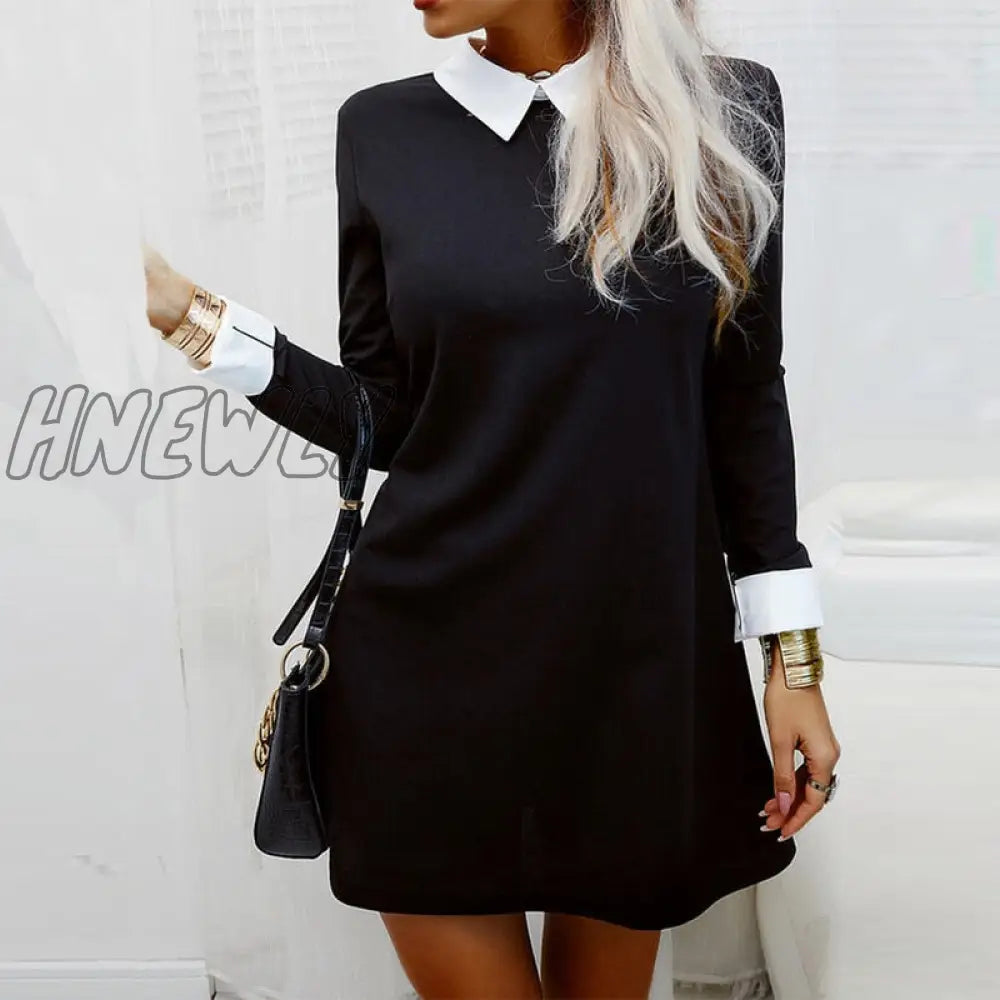 Hnewly Dress For Women Long Sleeves Turn Down Collar Dresses Fashion Elegant Party Office Ladies