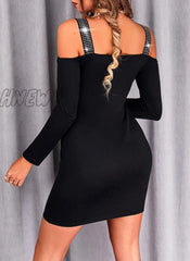 Hnewly Dresses For Women Long Sleeves Fashion Cold Shoulder Sleeve Bodycon Dress Sexy Elegant Party