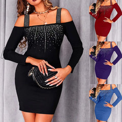 Hnewly Dresses For Women Long Sleeves Fashion Cold Shoulder Sleeve Bodycon Dress Sexy Elegant Party