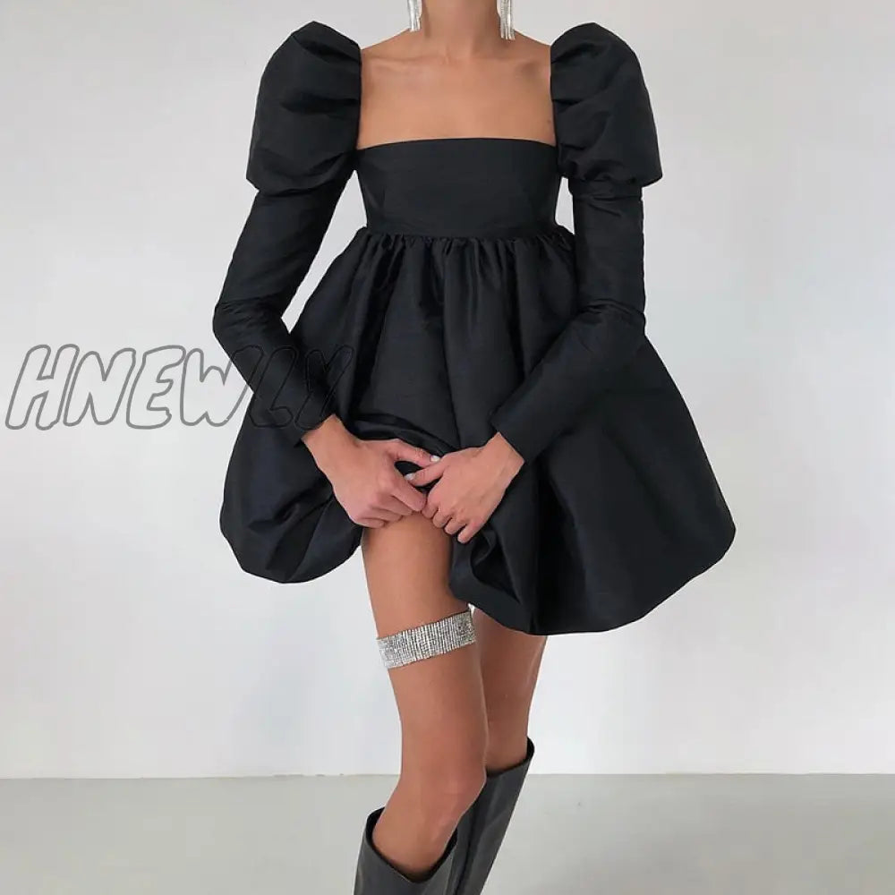 Hnewly Elegant Bare Shoulders Mini Dress Evening Party Dresses French Short Sleeve Split Korean