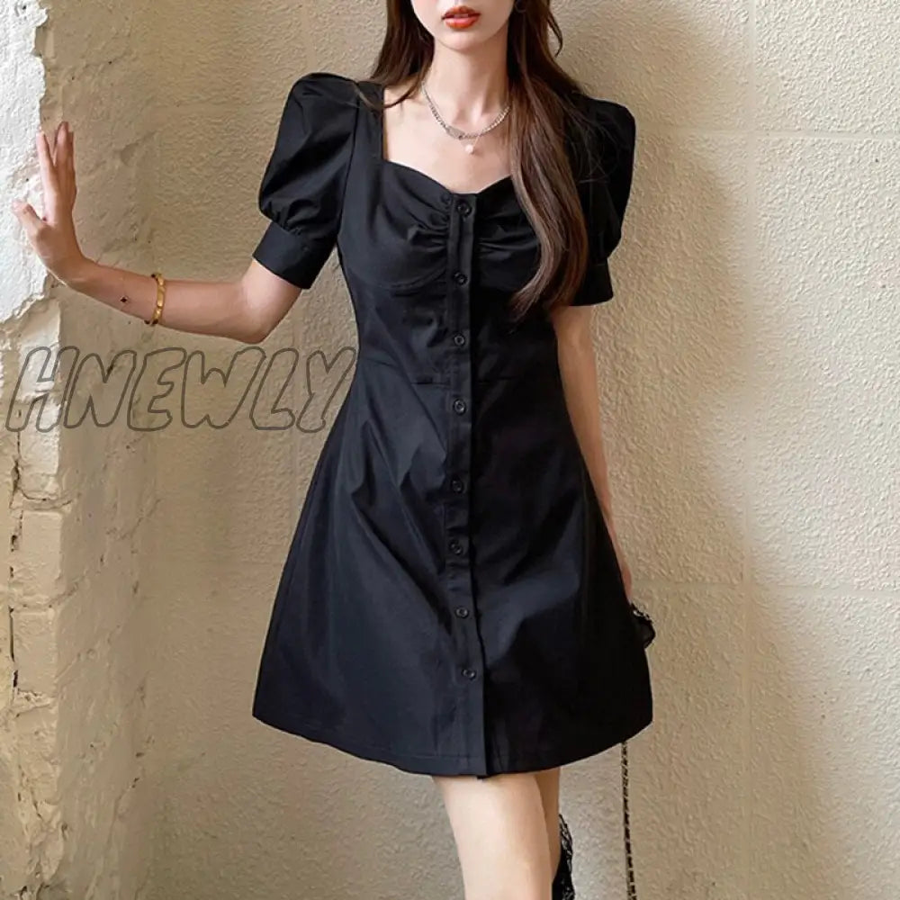 Hnewly Elegant Bare Shoulders Mini Dress Evening Party Dresses French Short Sleeve Split Korean