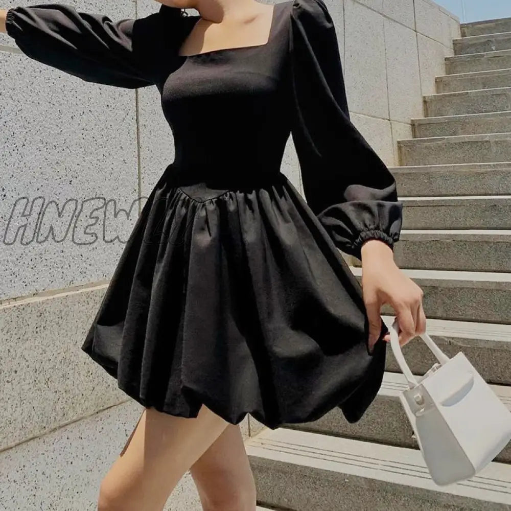 Hnewly Elegant Bare Shoulders Mini Dress Evening Party Dresses French Short Sleeve Split Korean