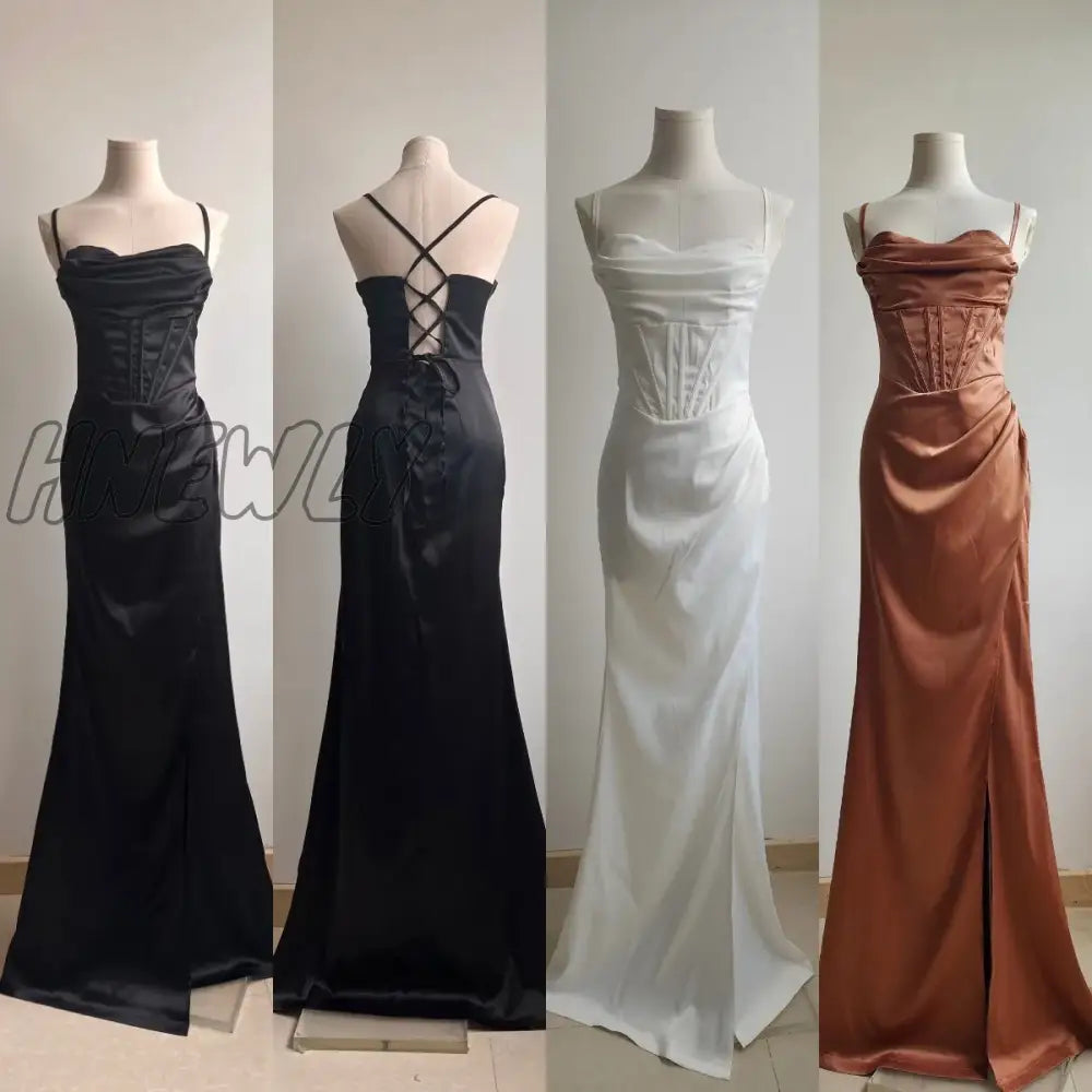 Hnewly Elegant Black Backless Halterneck Corset Prom Gown With Leg Split Sleeveless Maxi Evening