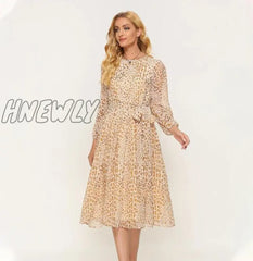 Hnewly Elegant Dot Print Long Sleeve Polka Dress O Neck Chiffon A Line Women Casual Vintage Midi