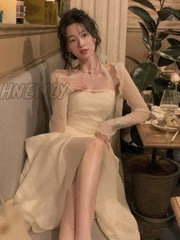 Elegant Fashion Halter Fairy Graduation Dresses Summer Woman Korean Solid A-Line Birthday Evering